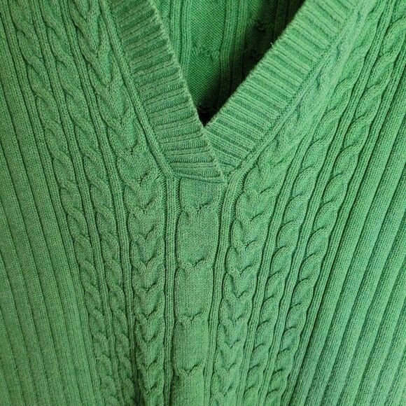 Old Navy Y2K Ribbed Cable Knit Hooded Sweater Womens Medium M Green Deep V Neck - Picture 5 of 10